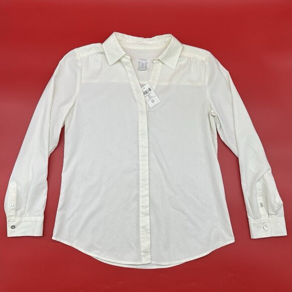 Chicos Stretch Secret Silk Size 0 / US Small Ecru Ivory Button Up Blouse Top NWT - Picture 1 of 8